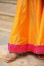 Buttercup Pink Yellow Brocade Bandhani Print Sharara Set