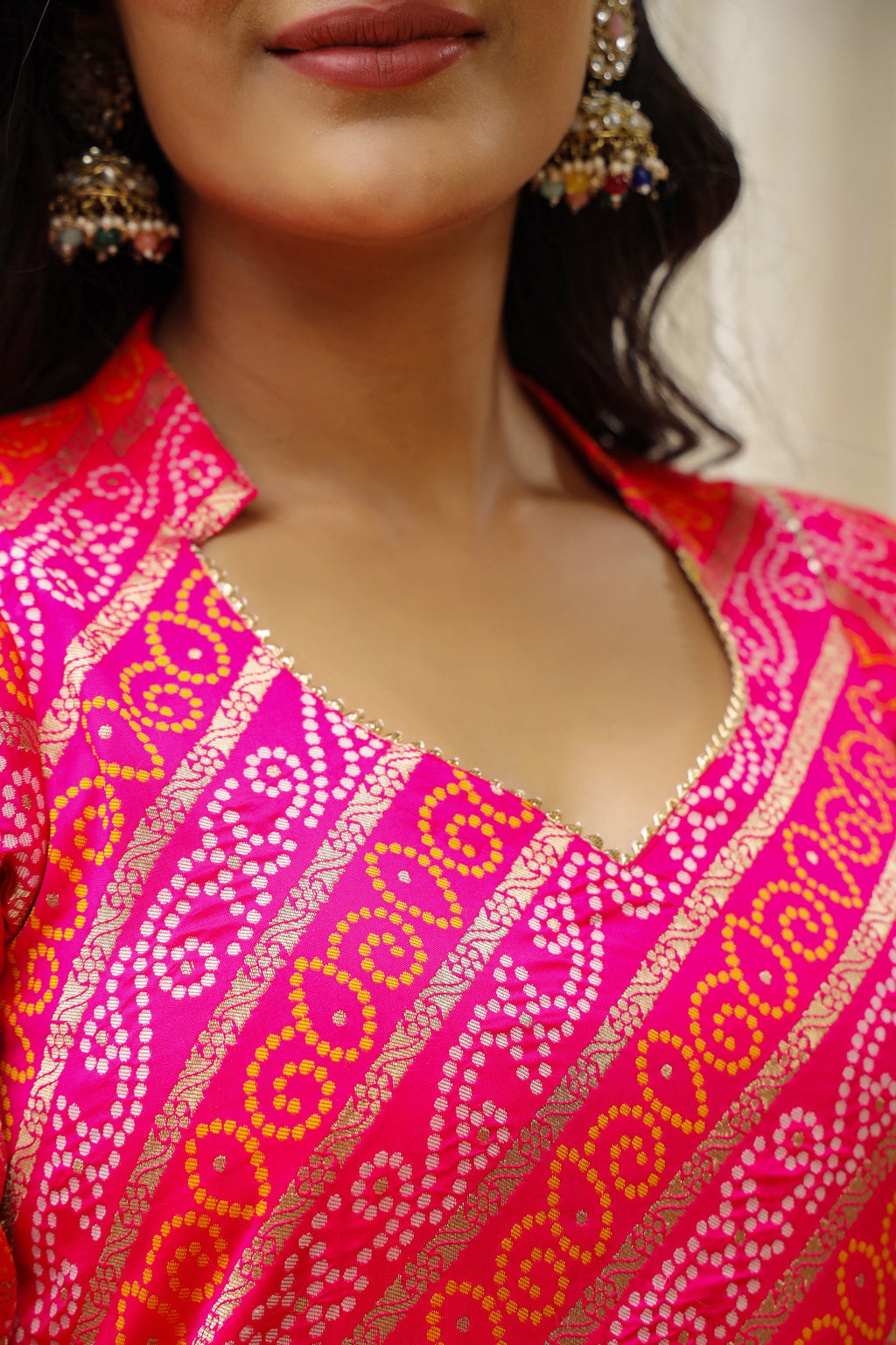 Buttercup Pink Yellow Brocade Bandhani Print Sharara Set