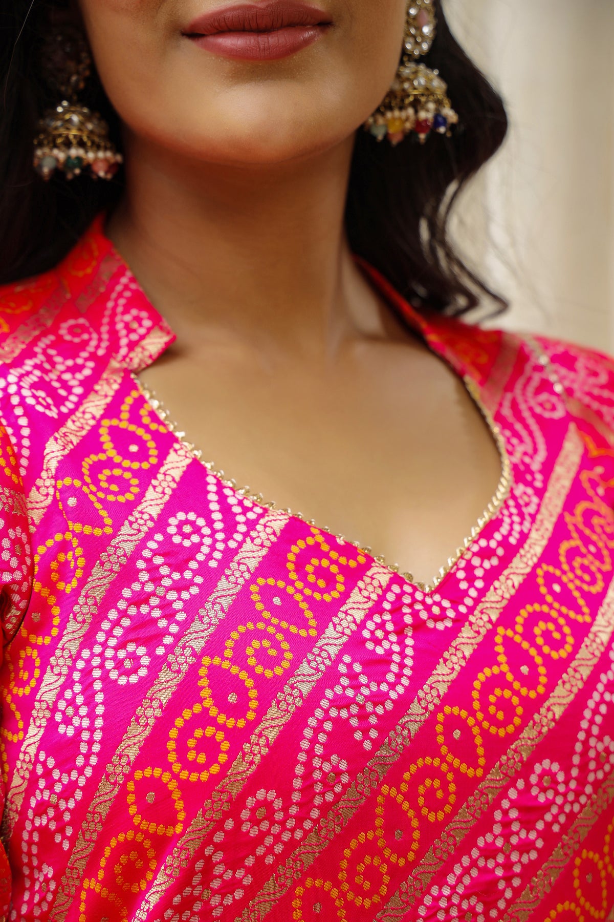 Buttercup Pink Yellow Brocade Bandhani Print Sharara Set
