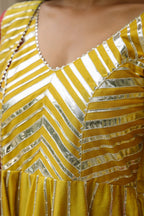 Old Gold Yellow Cotton Slik Anarkali Suit Set