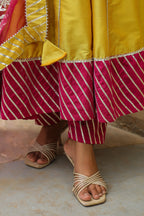 Old Gold Yellow Cotton Slik Anarkali Suit Set
