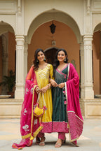 Stromboli Dark Green Cotton Slik Anarkali Suit Set