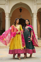 Stromboli Dark Green Cotton Slik Anarkali Suit Set