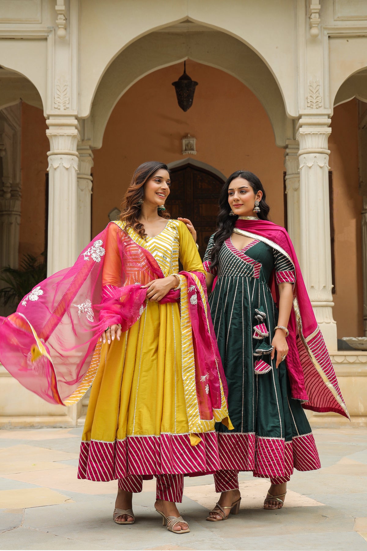 Stromboli Dark Green Cotton Slik Anarkali Suit Set