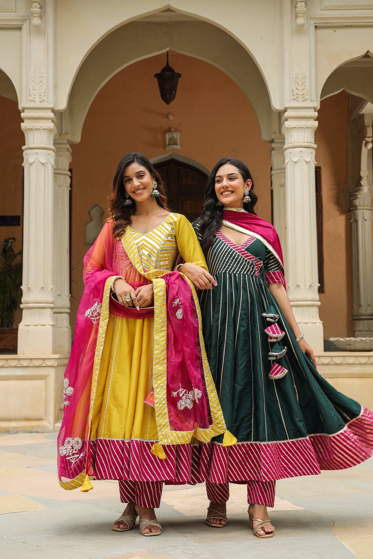 Stromboli Dark Green Cotton Slik Anarkali Suit Set