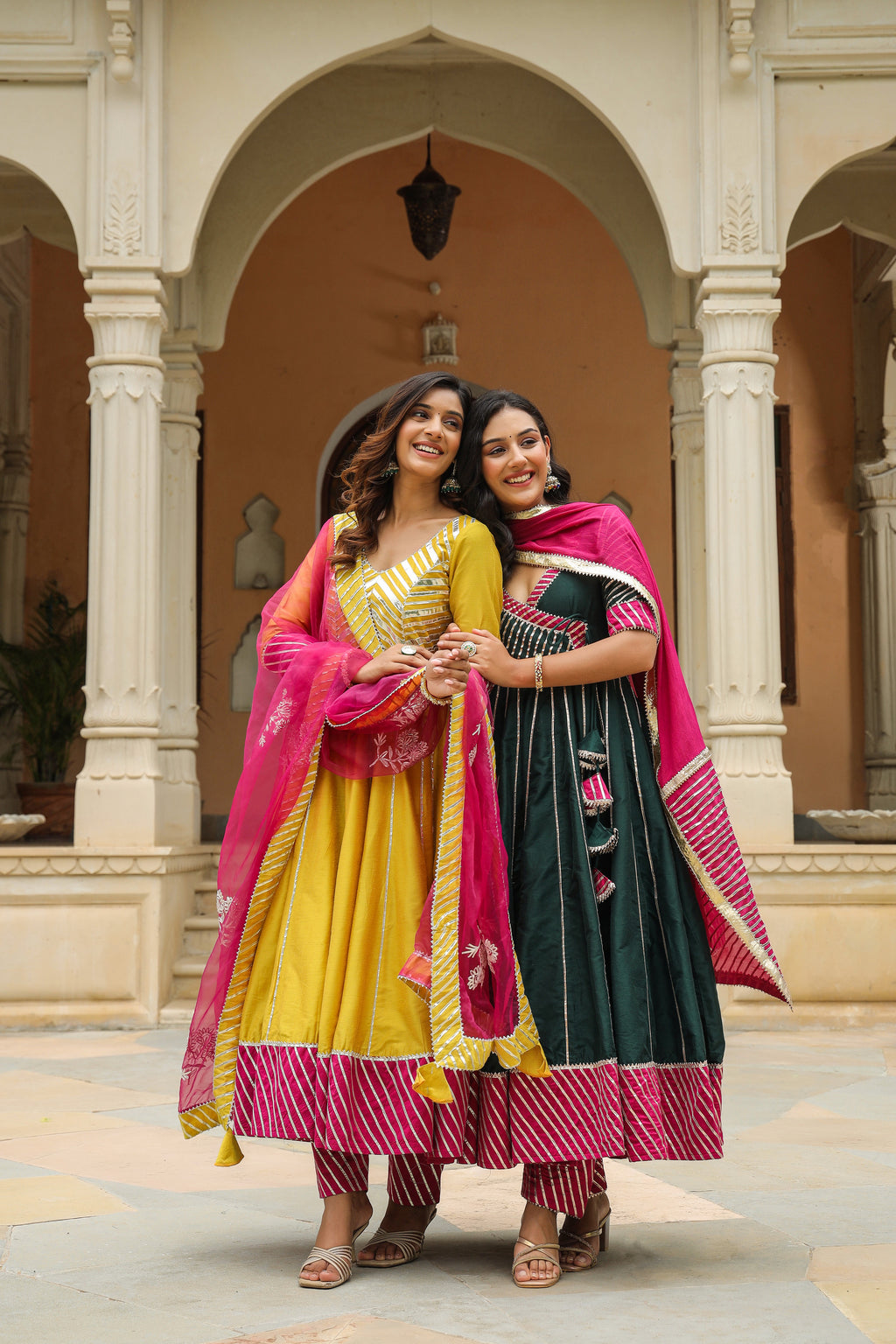 Stromboli Dark Green Cotton Slik Anarkali Suit Set