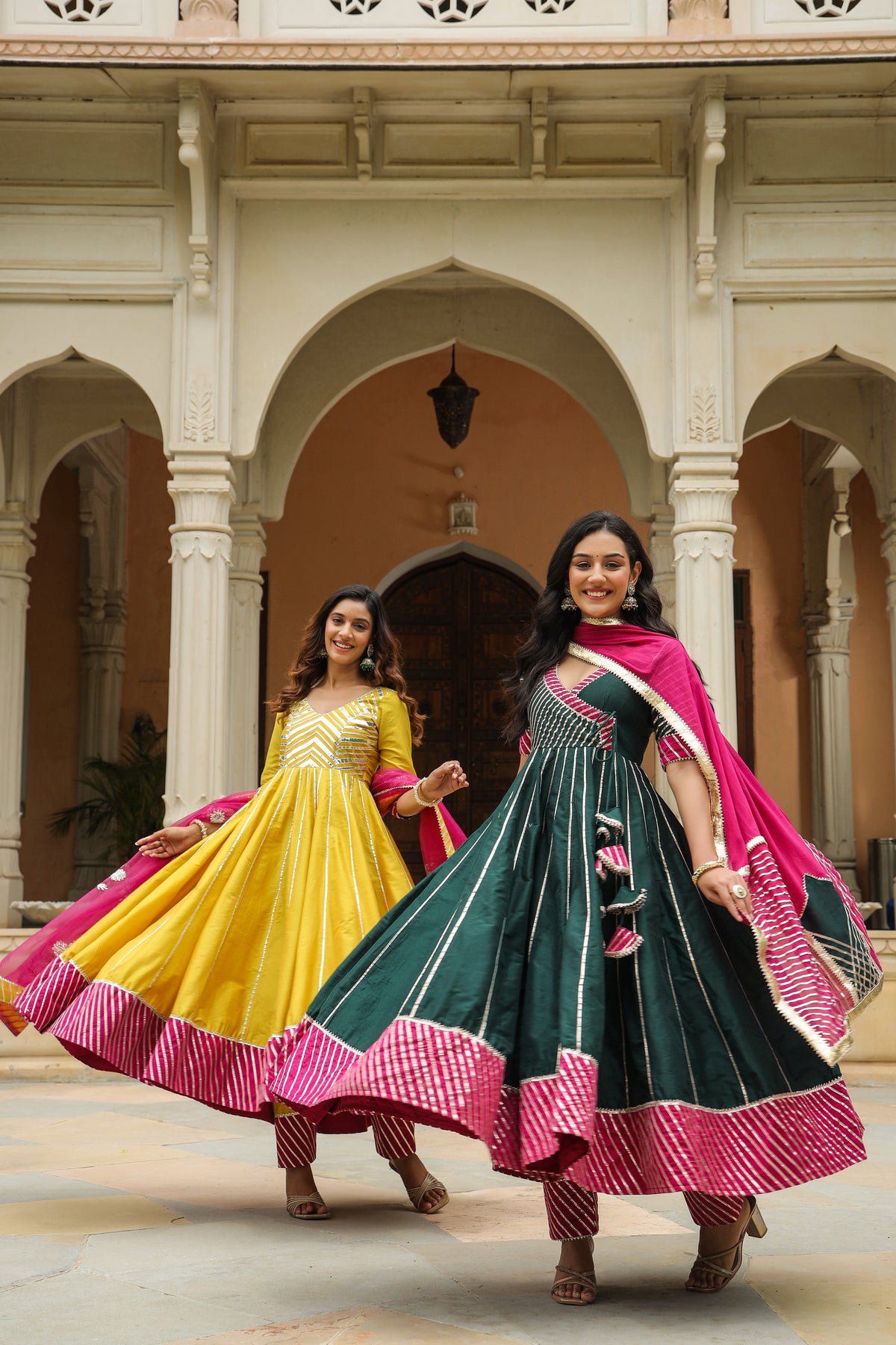 Stromboli Dark Green Cotton Slik Anarkali Suit Set