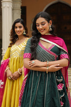 Stromboli Dark Green Cotton Slik Anarkali Suit Set