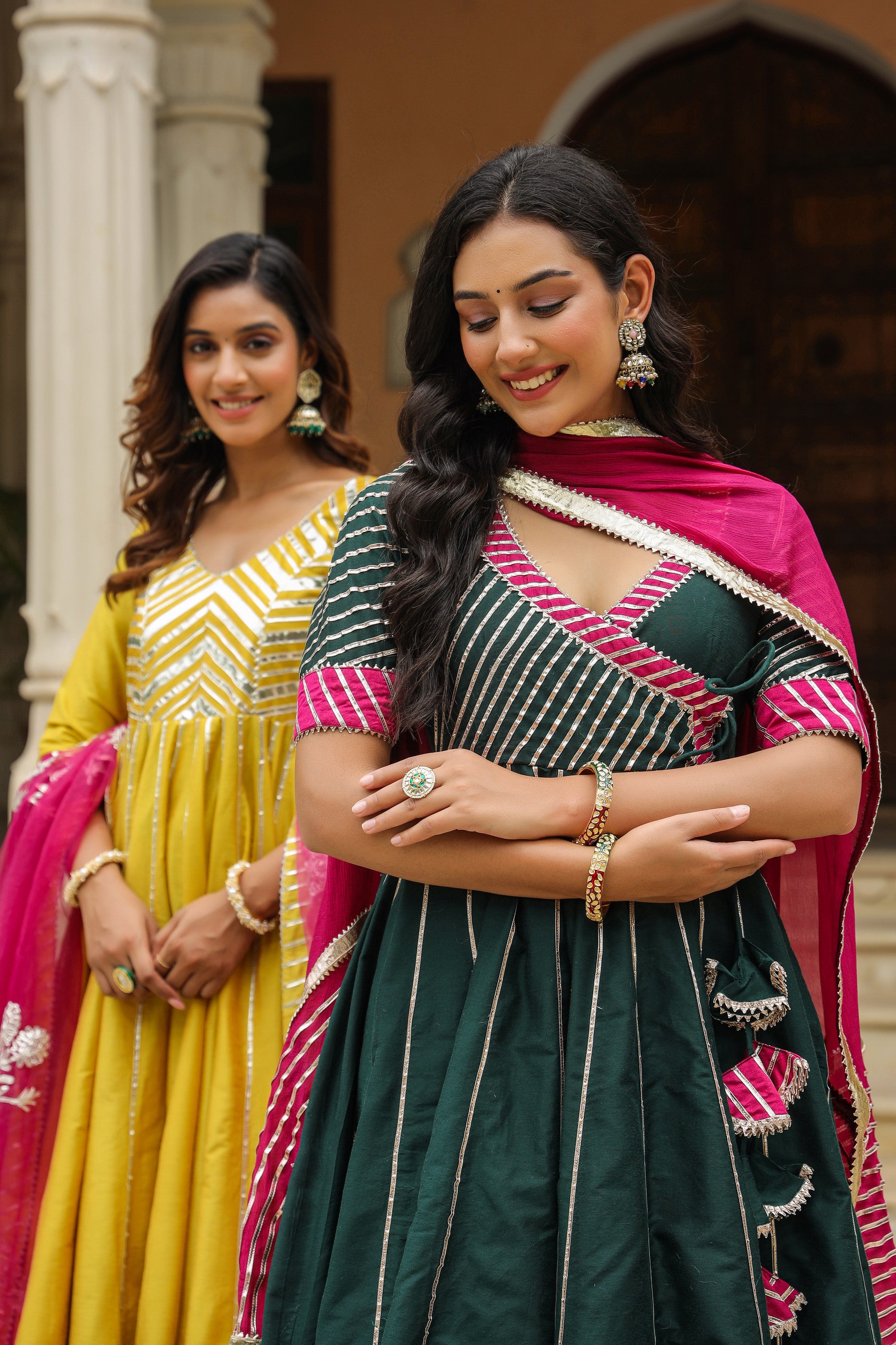 Stromboli Dark Green Cotton Slik Anarkali Suit Set