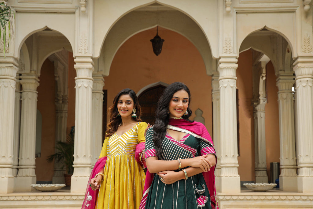 Stromboli Dark Green Cotton Slik Anarkali Suit Set