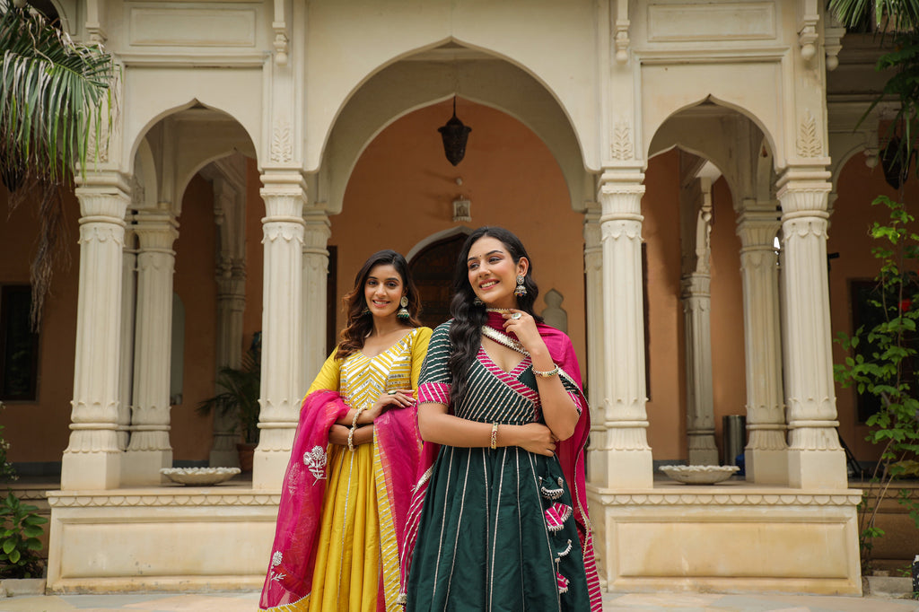 Stromboli Dark Green Cotton Slik Anarkali Suit Set