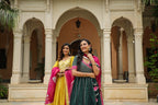 Stromboli Dark Green Cotton Slik Anarkali Suit Set