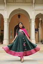 Stromboli Dark Green Cotton Slik Anarkali Suit Set