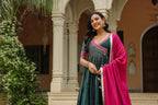 Stromboli Dark Green Cotton Slik Anarkali Suit Set