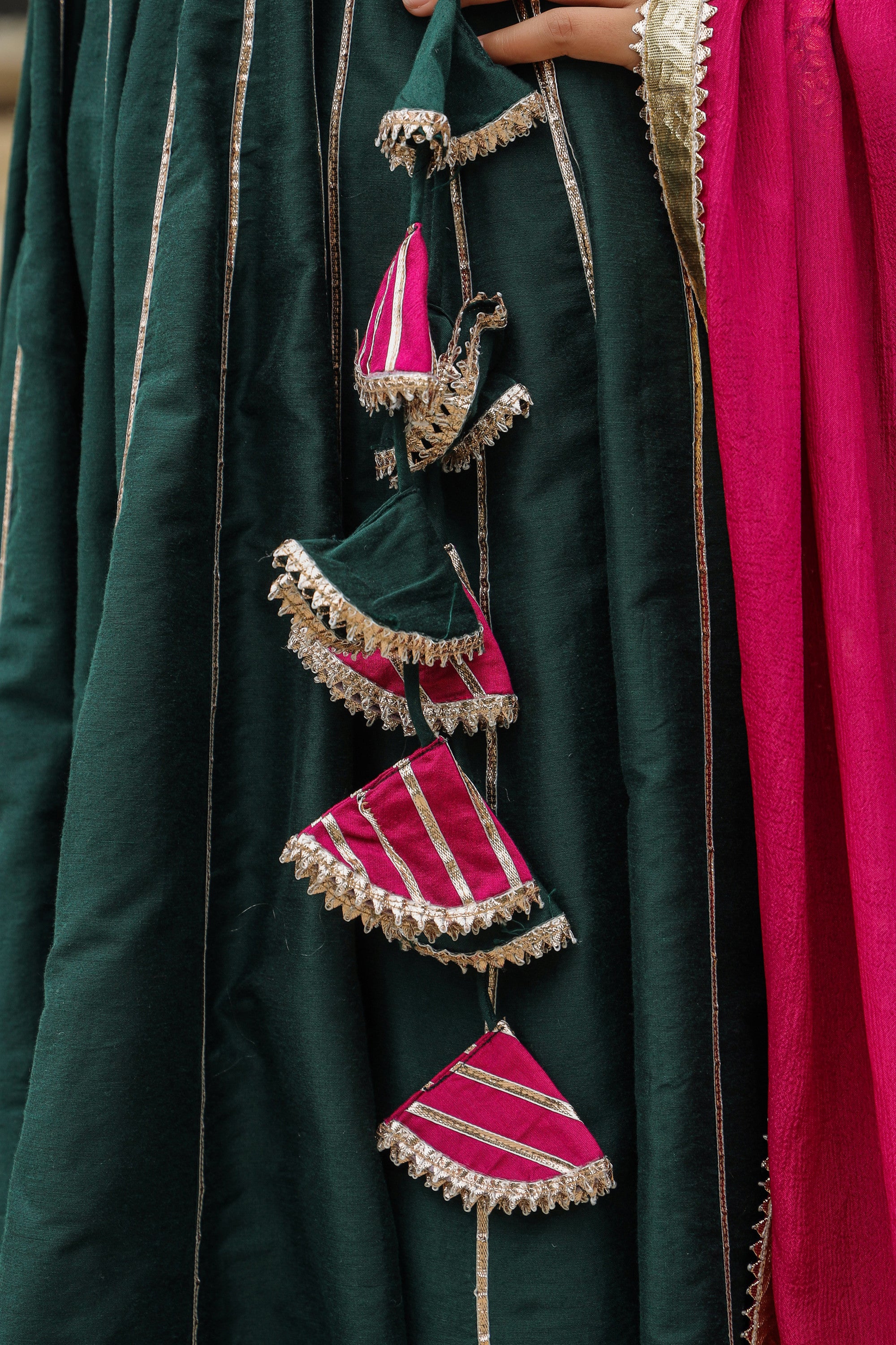 Stromboli Dark Green Cotton Slik Anarkali Suit Set
