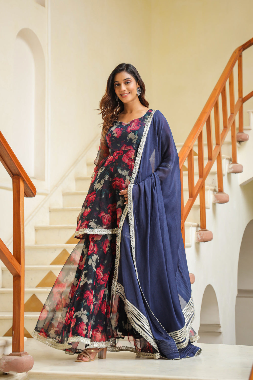 Vulcan Blue Organza Sharara Set