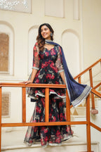 Vulcan Blue Organza Sharara Set