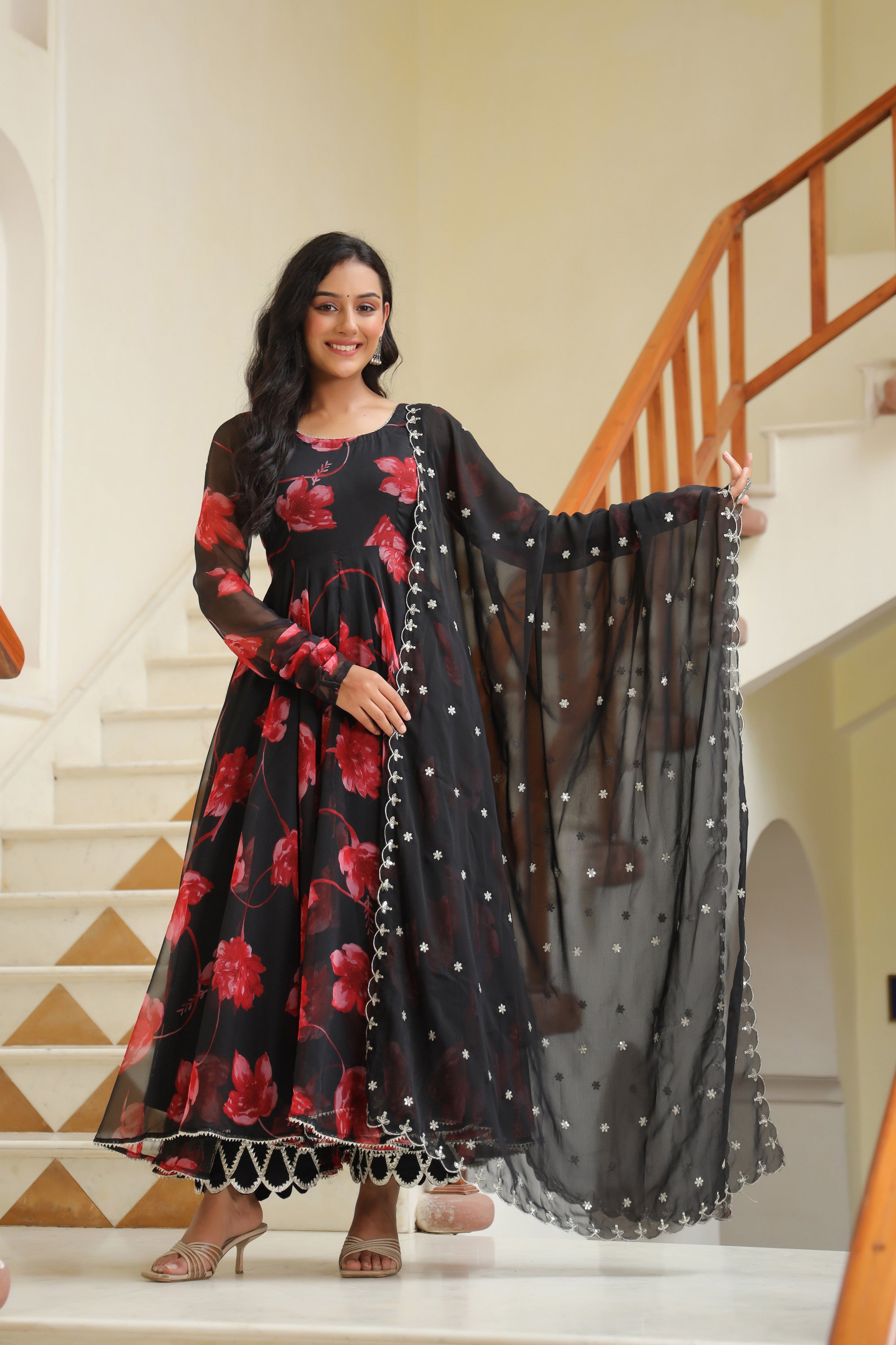 Night Shadow Chiffon Anarkali Suit Set