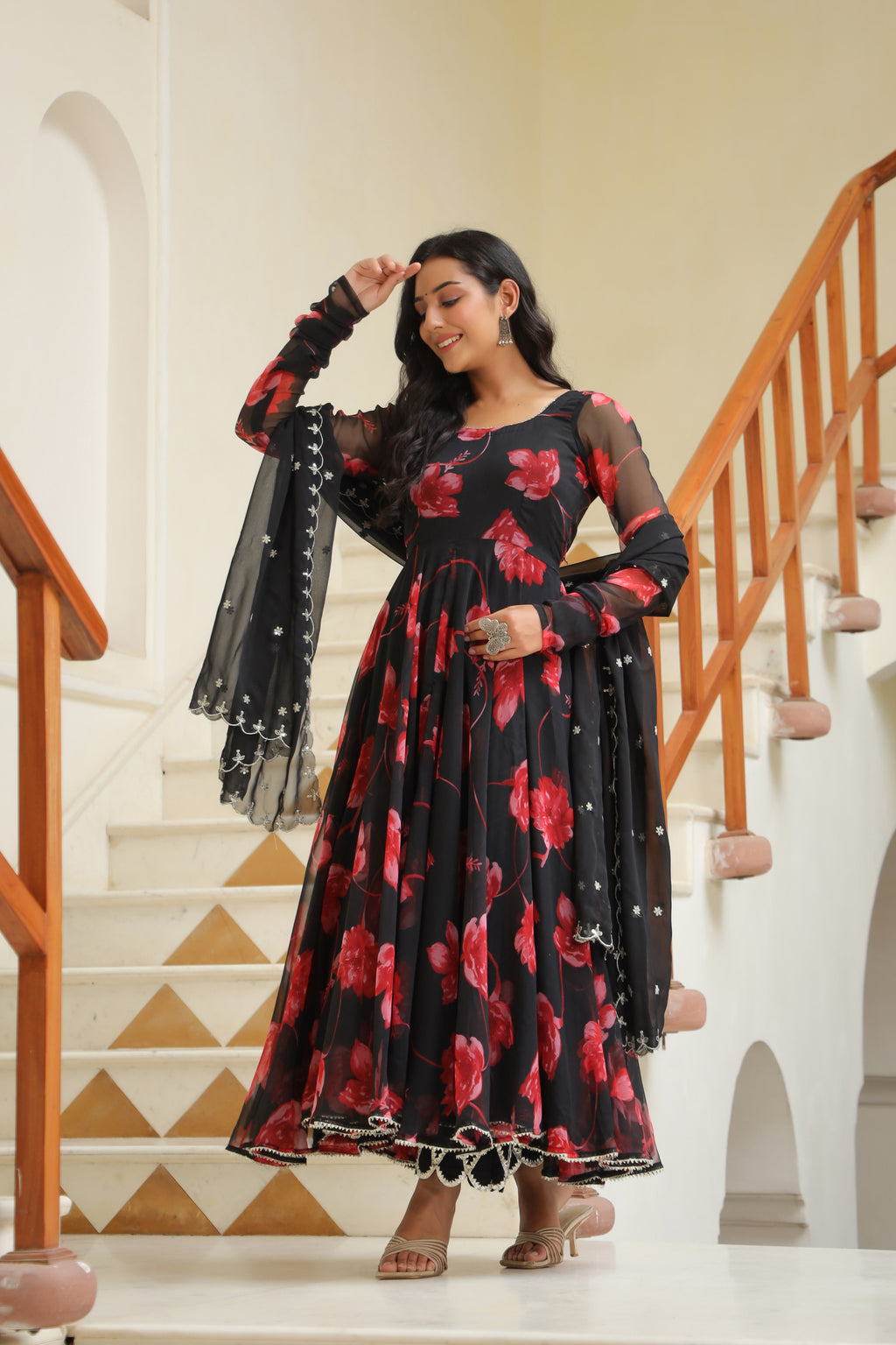 Night Shadow Chiffon Anarkali Suit Set