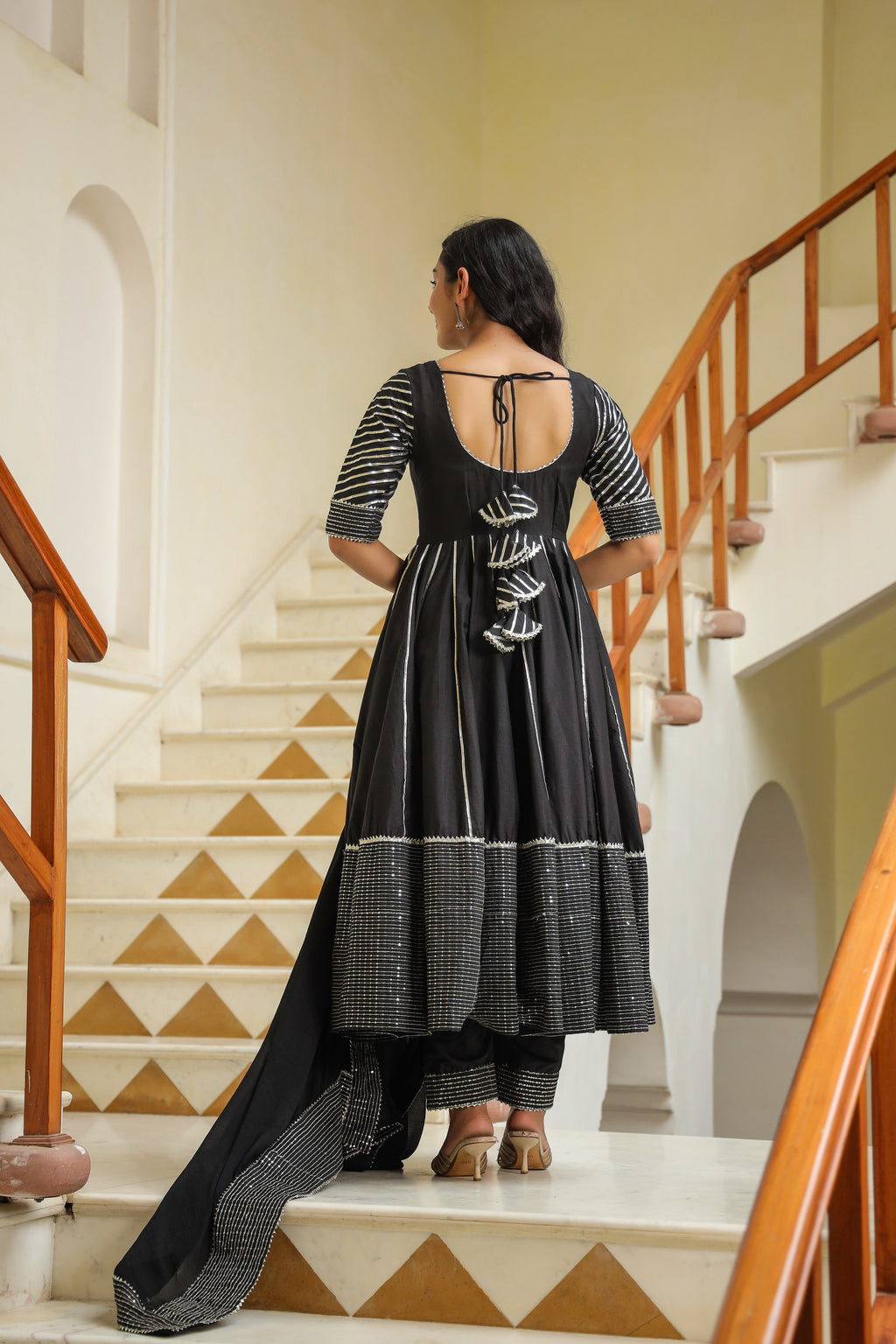 Dune Black Cotton Slik Embroidery Anarkali Suit