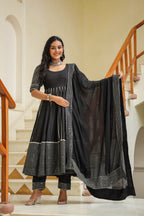 Dune Black Cotton Slik Embroidery Anarkali Suit
