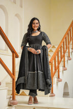 Dune Black Cotton Slik Embroidery Anarkali Suit