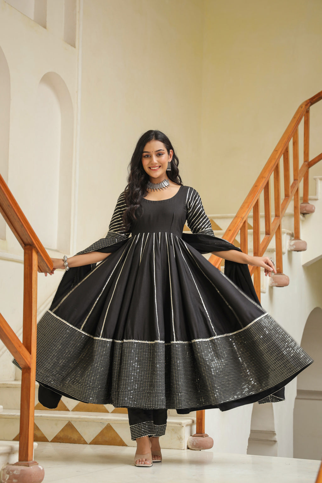 Dune Black Cotton Slik Embroidery Anarkali Suit