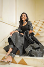 Dune Black Cotton Slik Embroidery Anarkali Suit