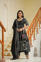 Dune Black Cotton Slik Embroidery Anarkali Suit
