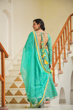 Turquoise Blue Green Cotton Anarkali Suit Set