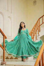 Turquoise Blue Green Cotton Anarkali Suit Set