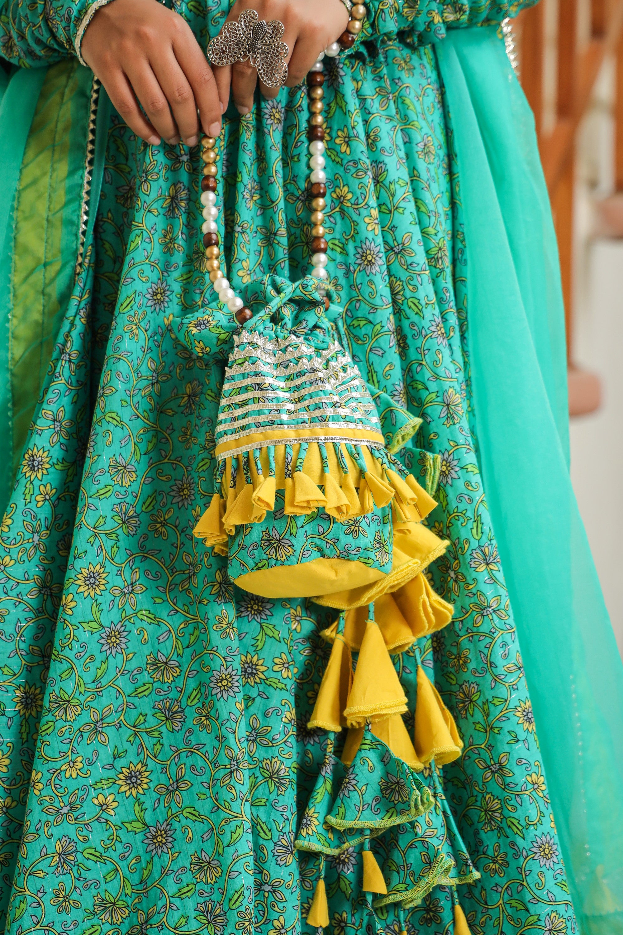 Turquoise Blue Green Cotton Anarkali Suit Set