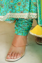 Turquoise Blue Green Cotton Anarkali Suit Set