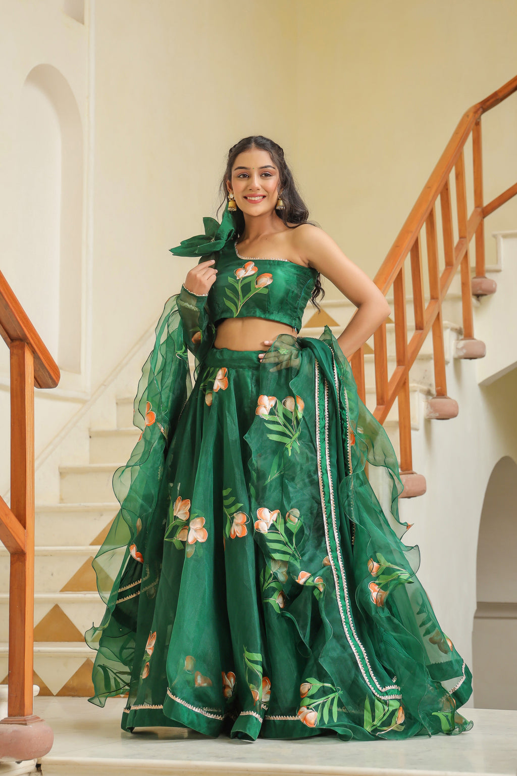 Amazon Green Oraganza Mehndi Lehenga Set