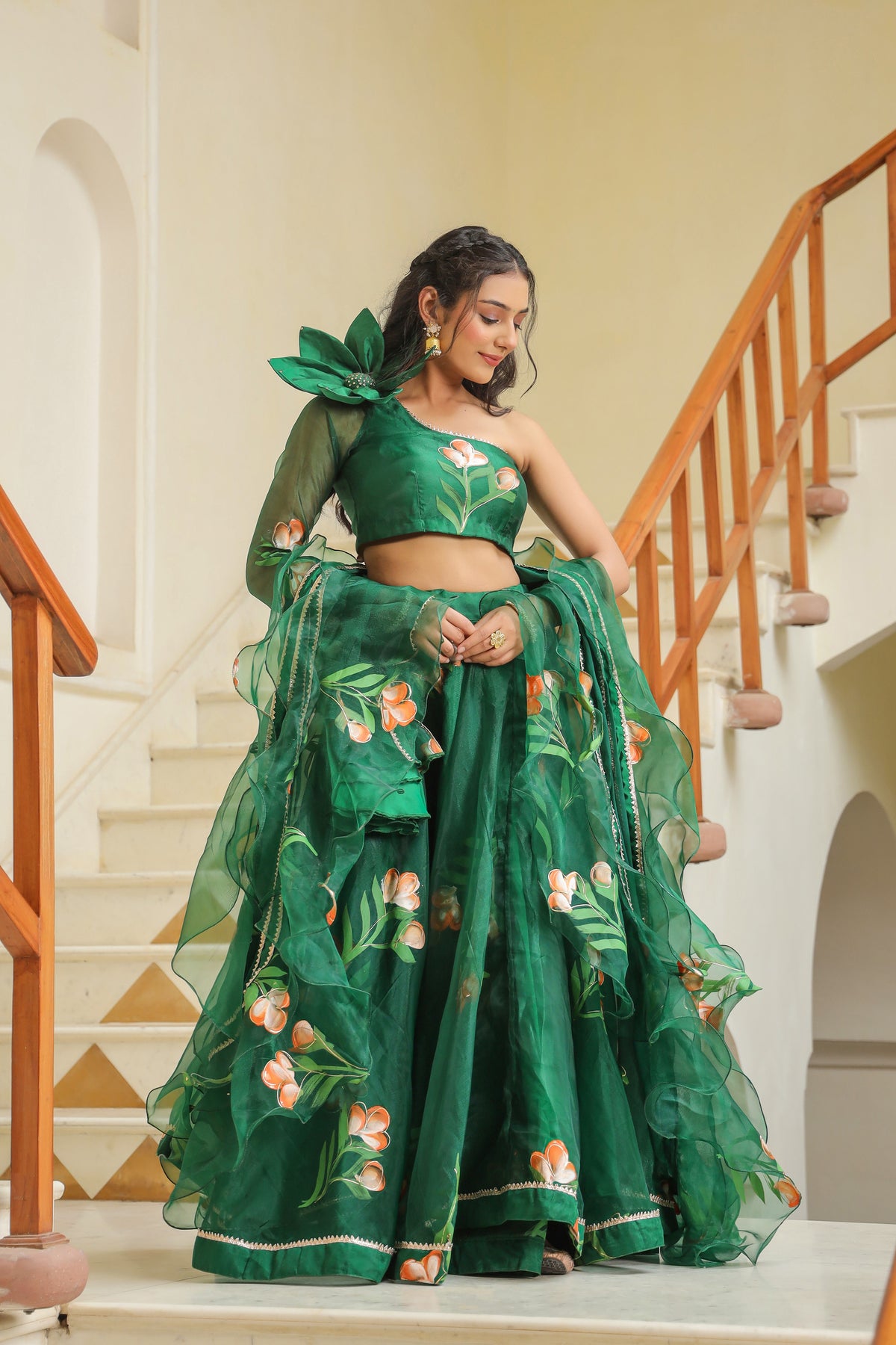 Amazon Green Oraganza Mehndi Lehenga Set