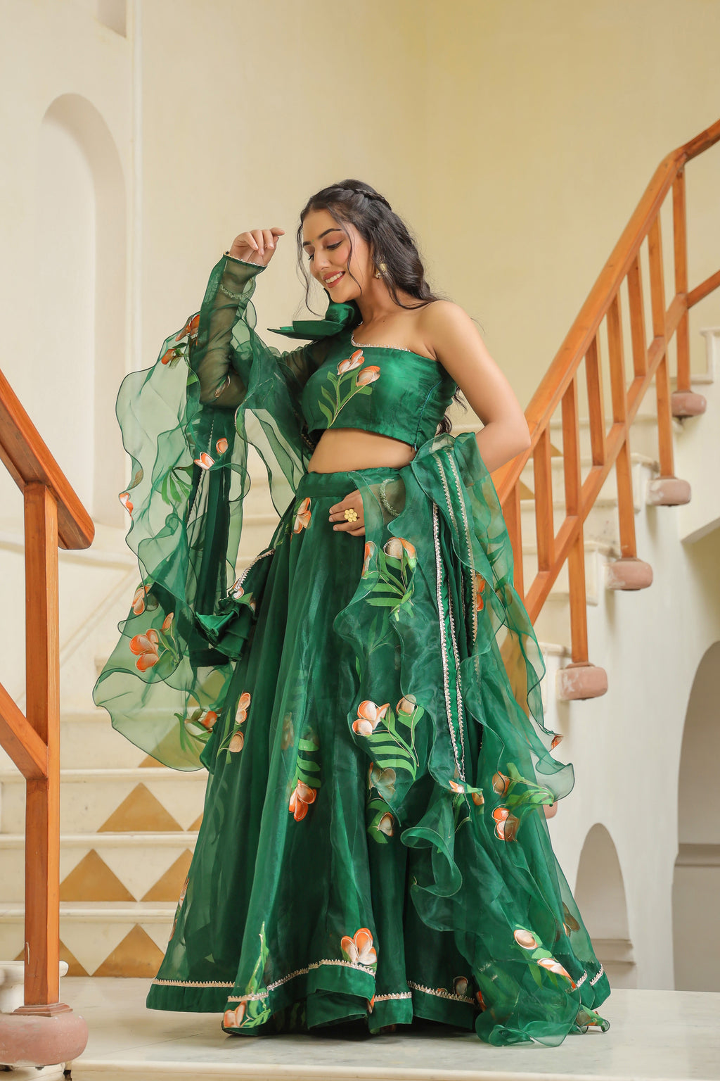 Amazon Green Oraganza Mehndi Lehenga Set