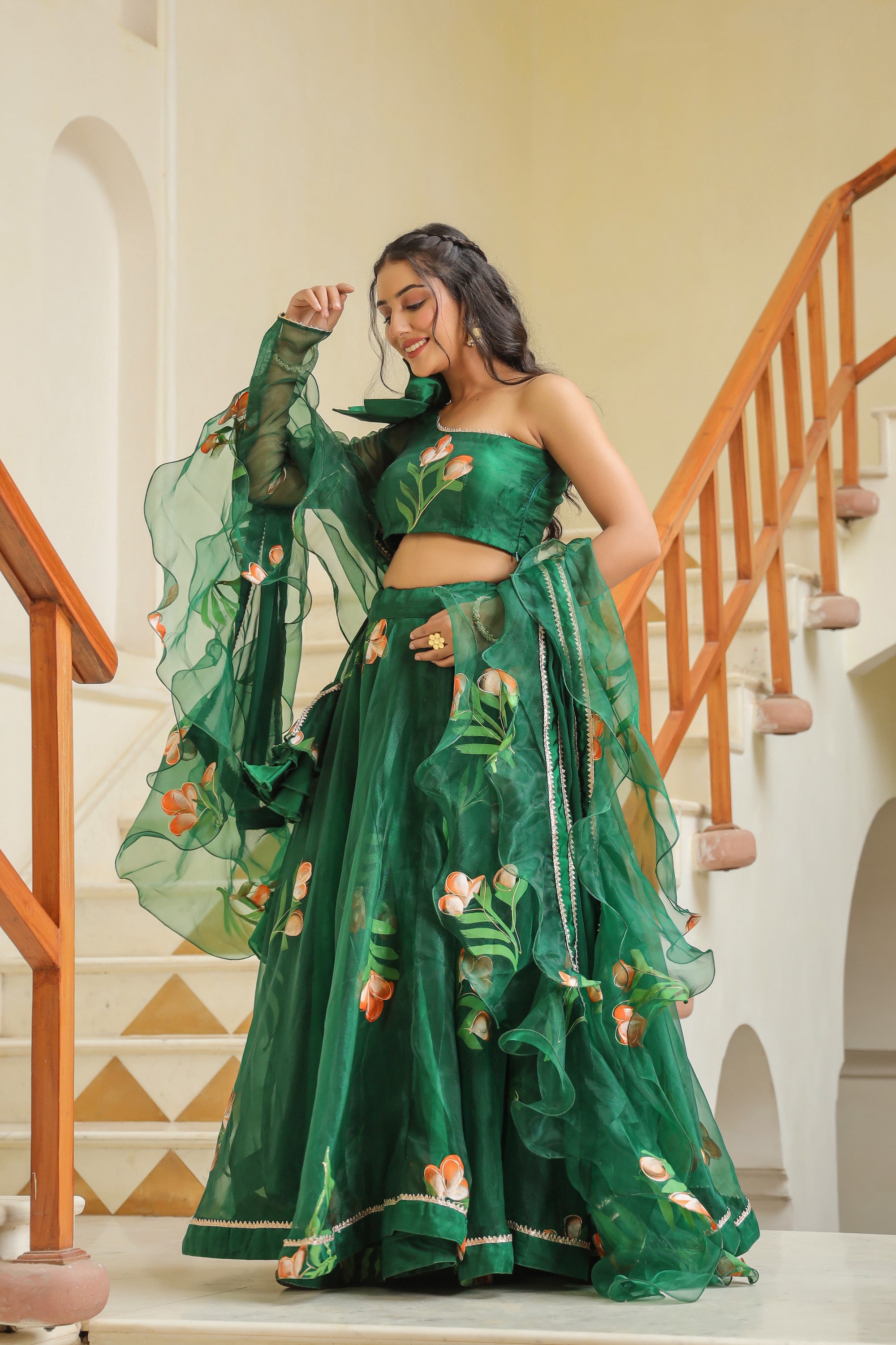Amazon Green Oraganza Mehndi Lehenga Set