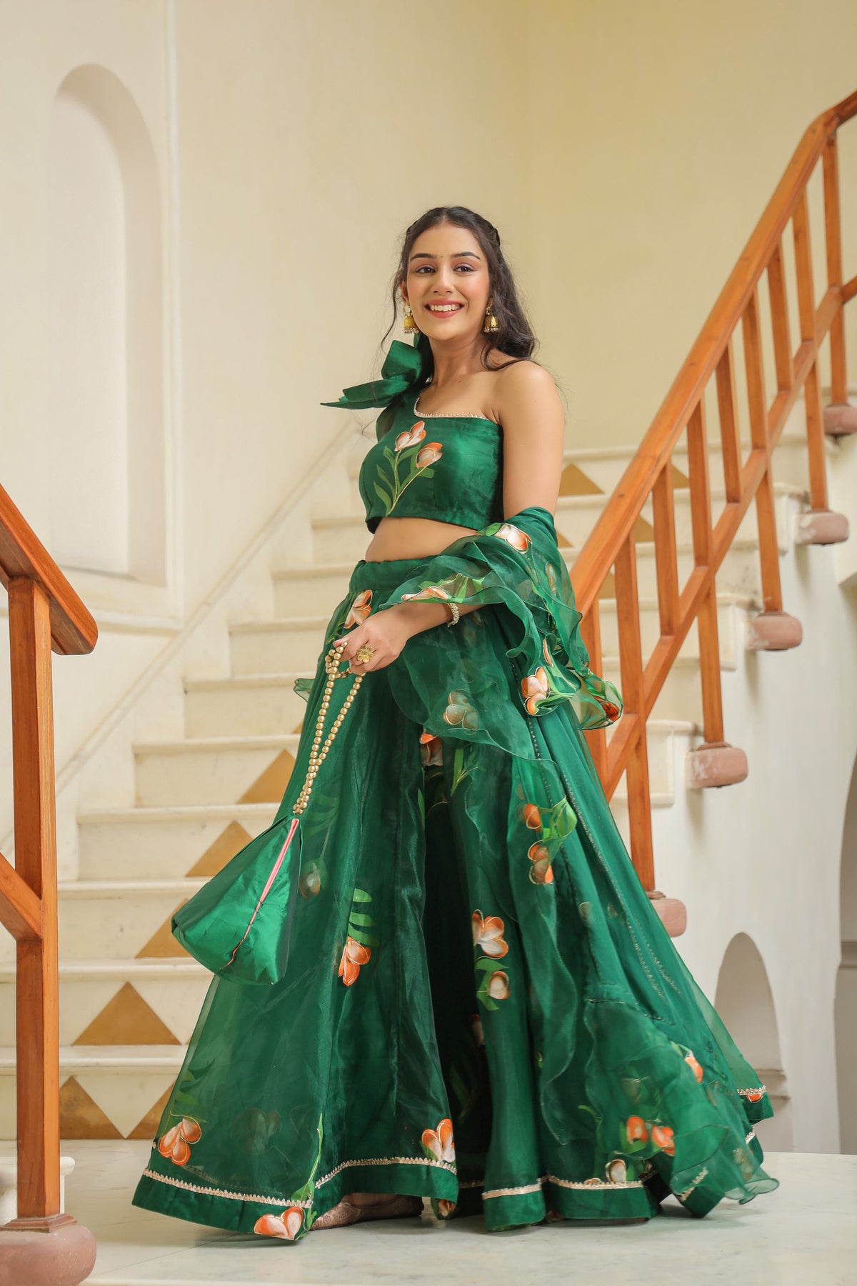 Amazon Green Oraganza Mehndi Lehenga Set