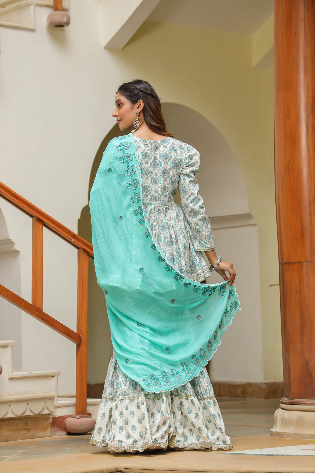 Fountain  Blue Cotton Printed Sharara Set