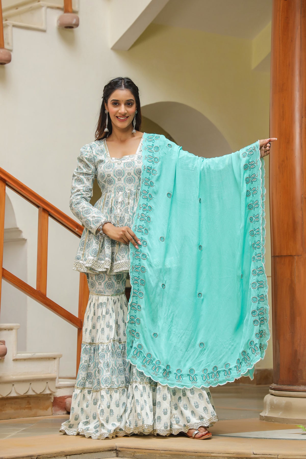 Fountain  Blue Cotton Printed Sharara Set