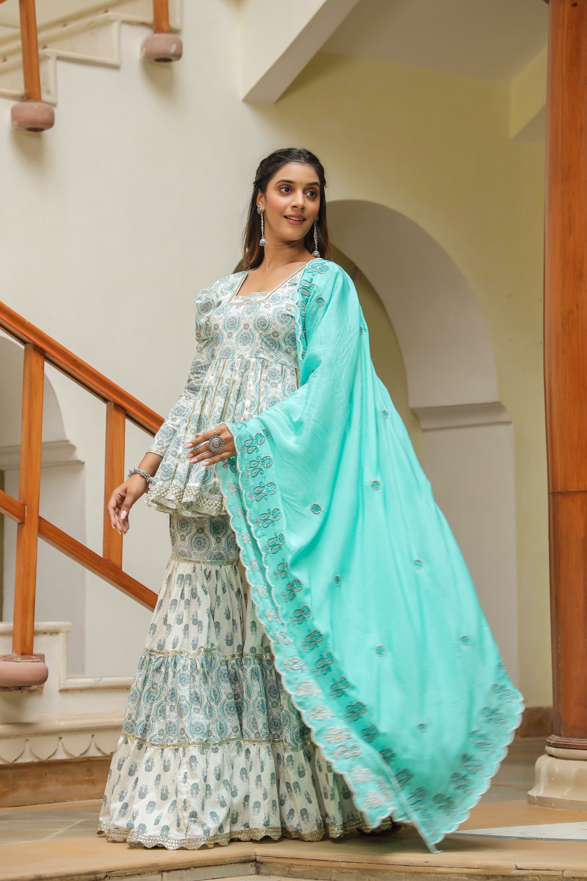 Fountain  Blue Cotton Printed Sharara Set