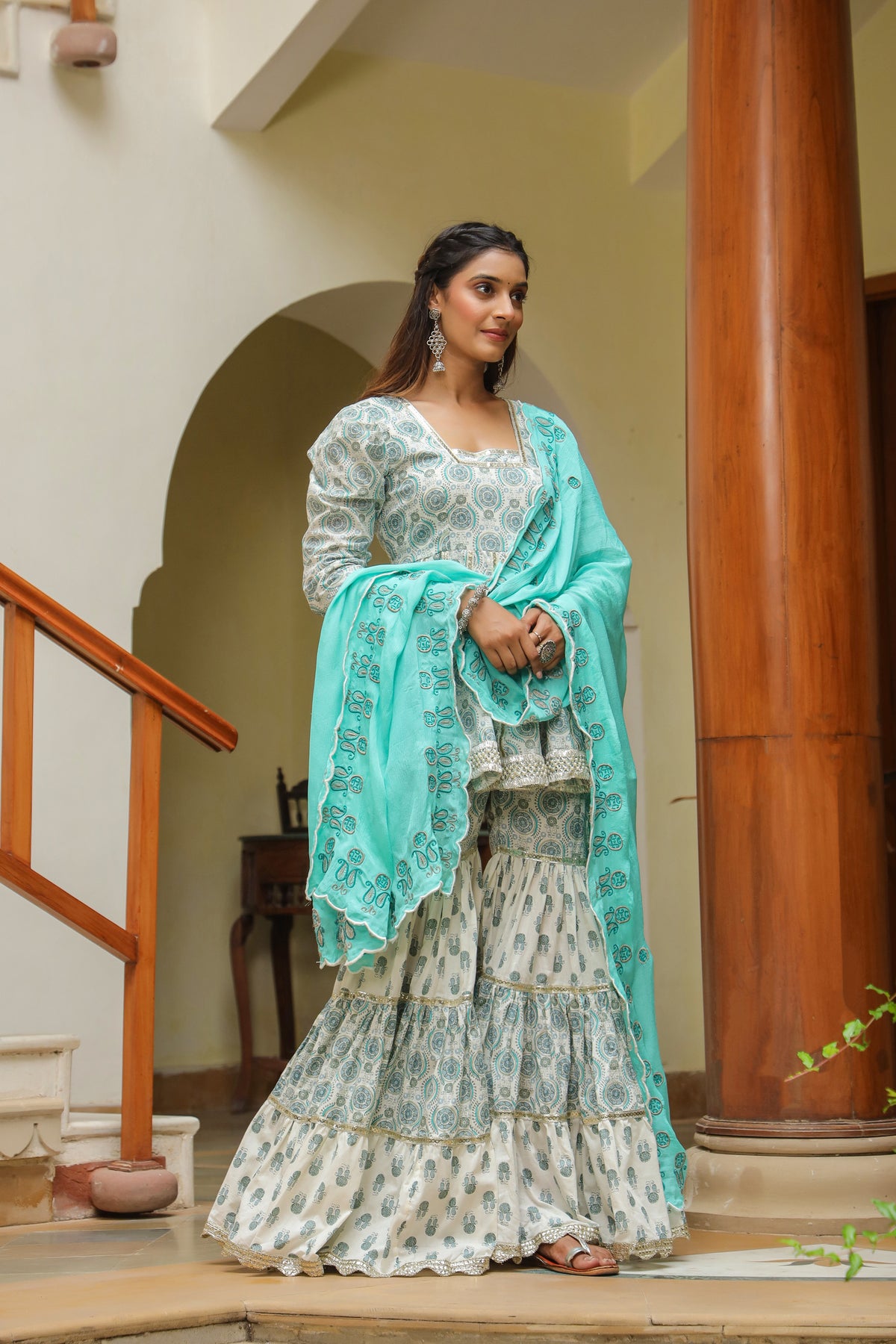 Fountain  Blue Cotton Printed Sharara Set