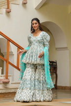 Fountain  Blue Cotton Printed Sharara Set