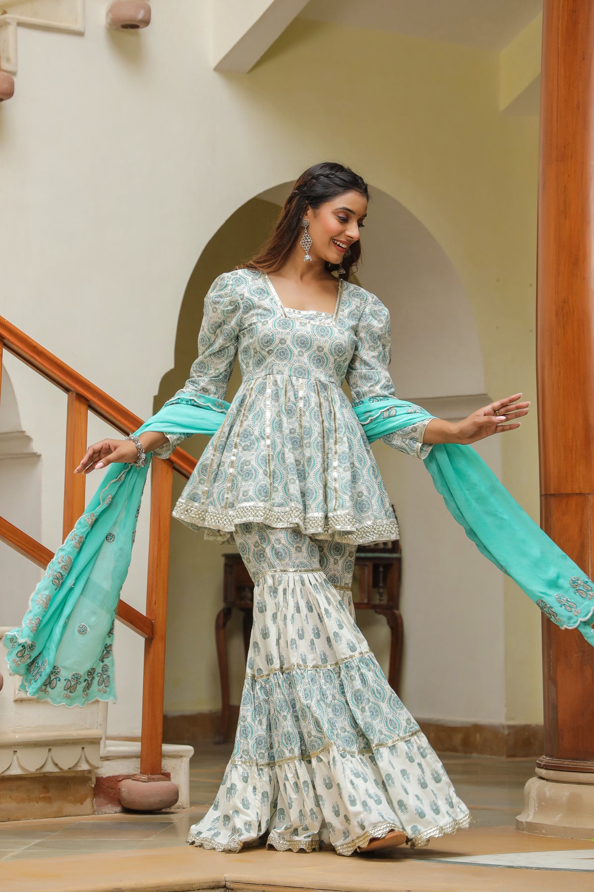 Fountain  Blue Cotton Printed Sharara Set