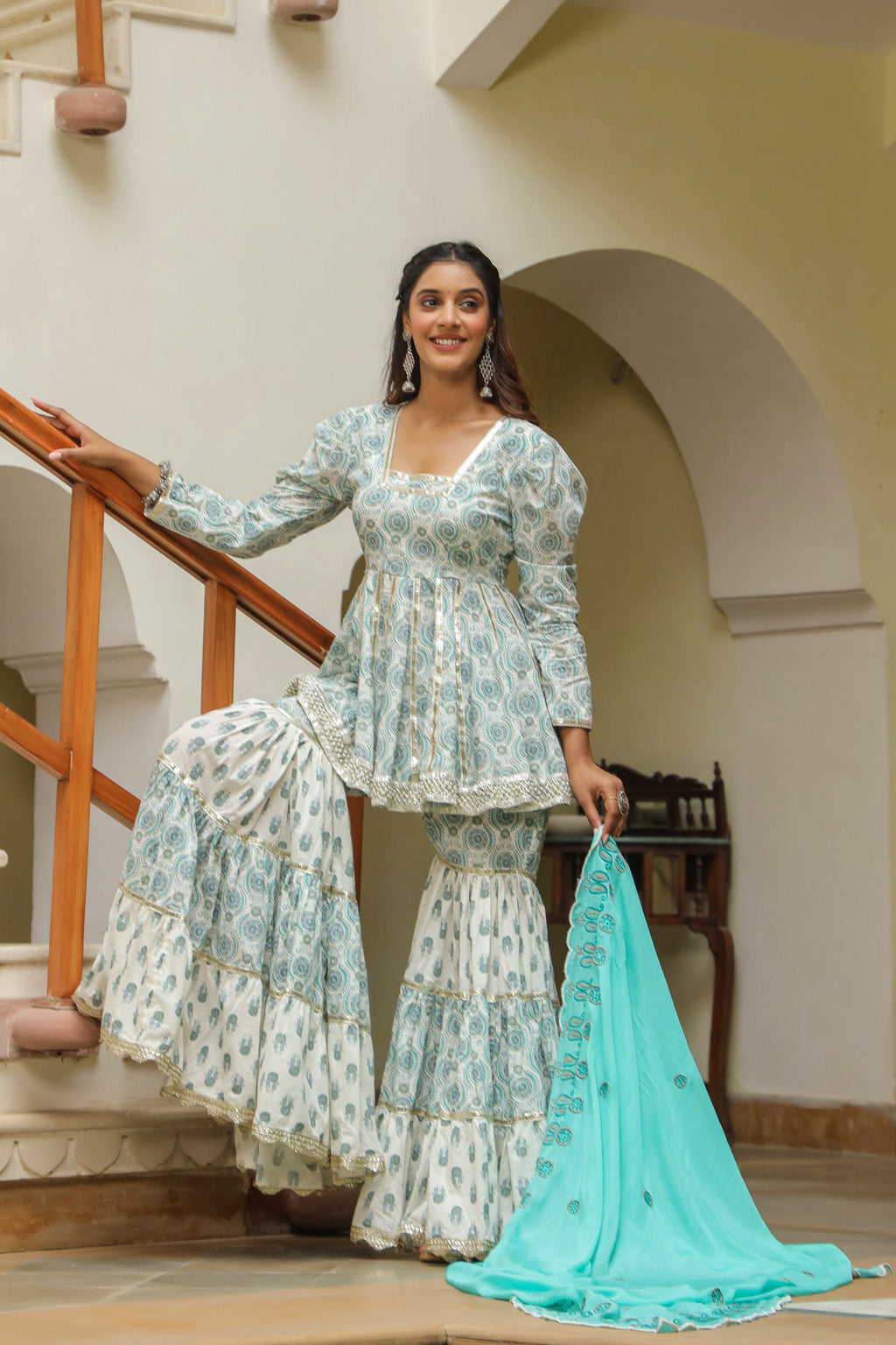 Fountain  Blue Cotton Printed Sharara Set