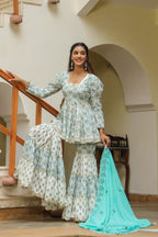 Fountain  Blue Cotton Printed Sharara Set