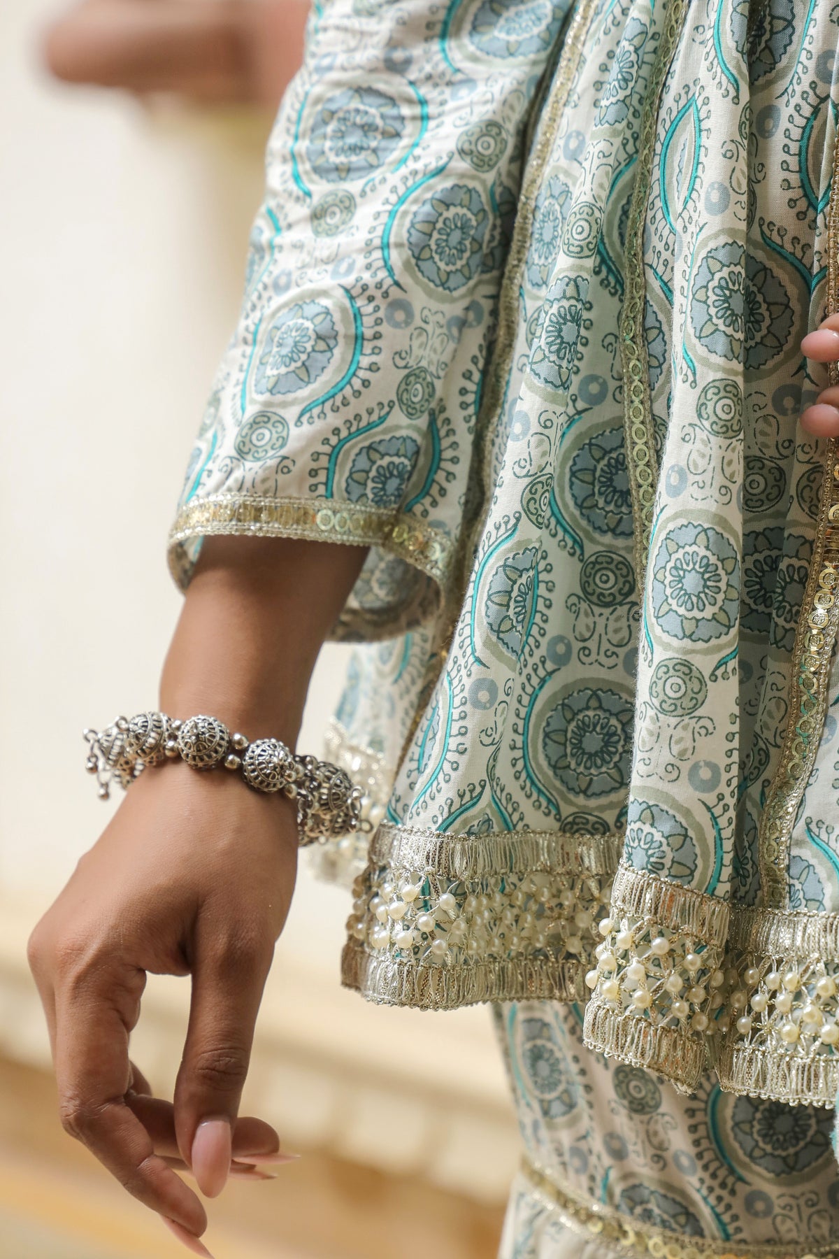 Fountain  Blue Cotton Printed Sharara Set