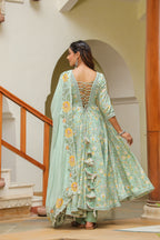 Edgewater Green Cotton Anarkali Suit Set
