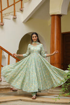 Edgewater Green Cotton Anarkali Suit Set