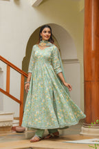 Edgewater Green Cotton Anarkali Suit Set
